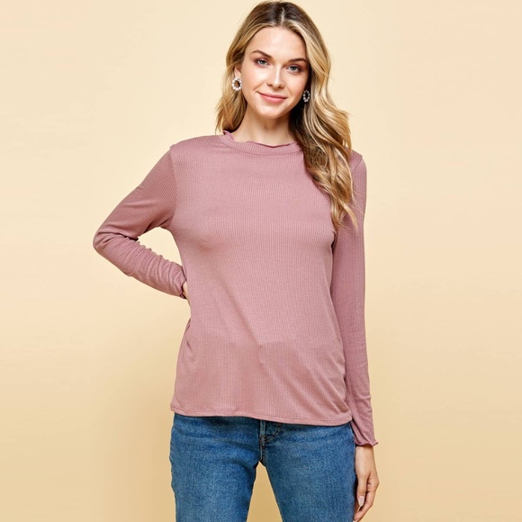 Les Amis SOLID TOP WITH RUFFLED NECK Mauve - Picture 2 of 3
